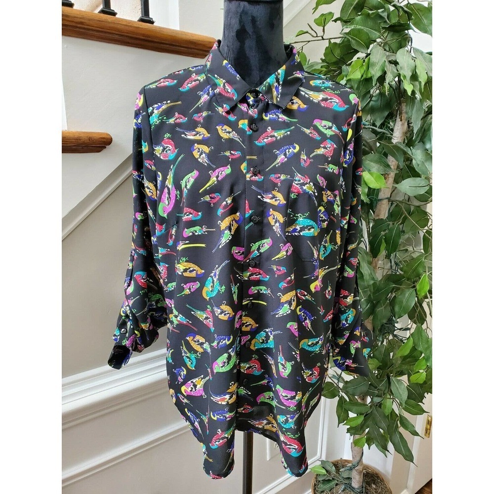 Black Rainn Women's 100% Polyester Long Sleeve Collared Button Down Shirt Size L